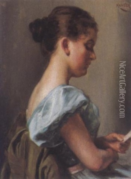 Portrait Einer Lesenden Jungen Frau Oil Painting - Ignaz Mansch
