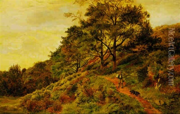 British Landscape With Man And Dog Oil Painting - Sidney Richard Percy