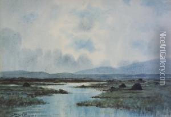 West Of Ireland Bogland Scene Oil Painting - Douglas Alexander