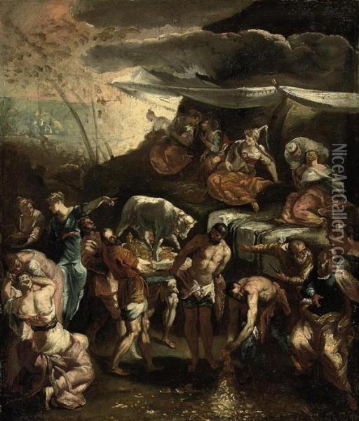 The Adoration Of The Golden Calf Oil Painting - Jacopo Robusti, II Tintoretto