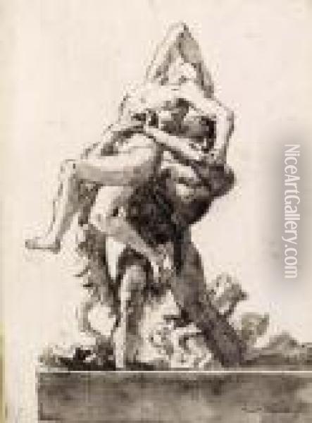 Hercules And Antaeus Oil Painting - Giovanni Domenico Tiepolo