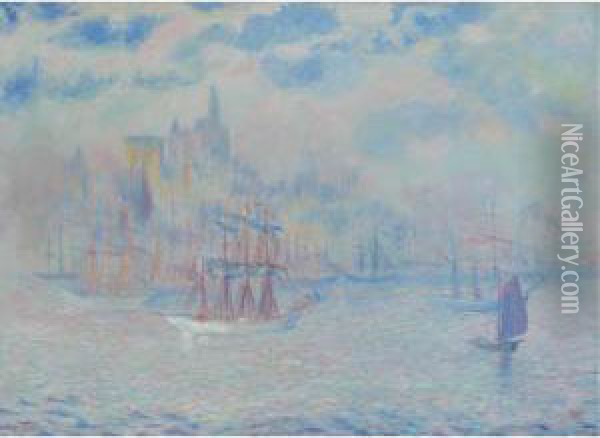 Ships In New York Harbor Oil Painting - Theodore Butler