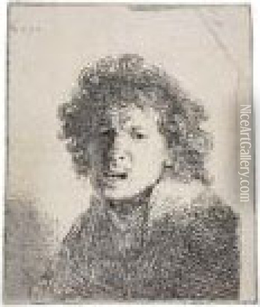 Self Portrait Open Mouthed, As If Shouting: Bust Oil Painting - Rembrandt Van Rijn