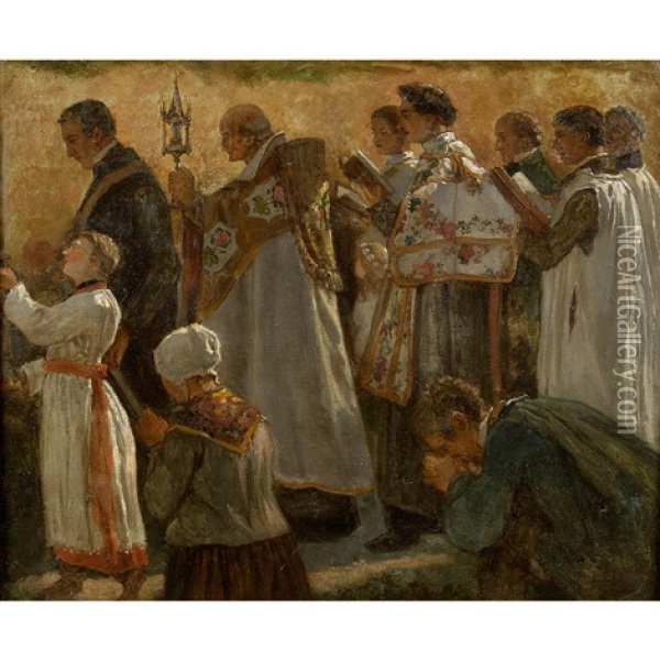 La Procession Des Bles Oil Painting - Jules Breton