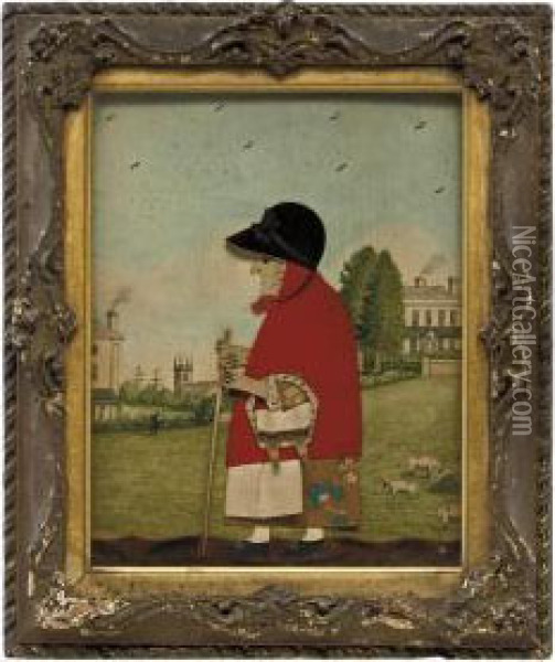 A Regency Cut-felt Collage Picture Of The Goose Woman With Frantchurch And Green Shown In The Distance Oil Painting - George Smart