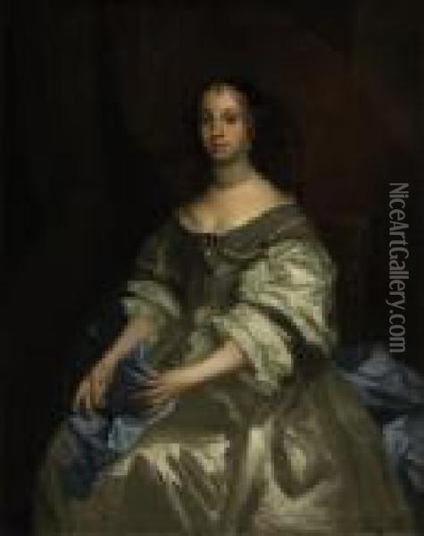Portrait Of Queen Catherine Of Braganza Oil Painting - Sir Peter Lely