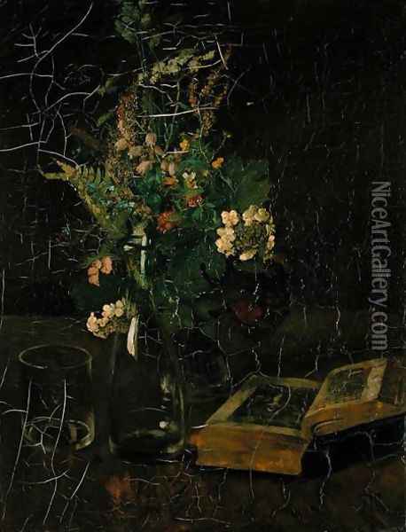 Still Life with a Bunch of Flowers and a Bible, 1872 Oil Painting - Hans Thoma