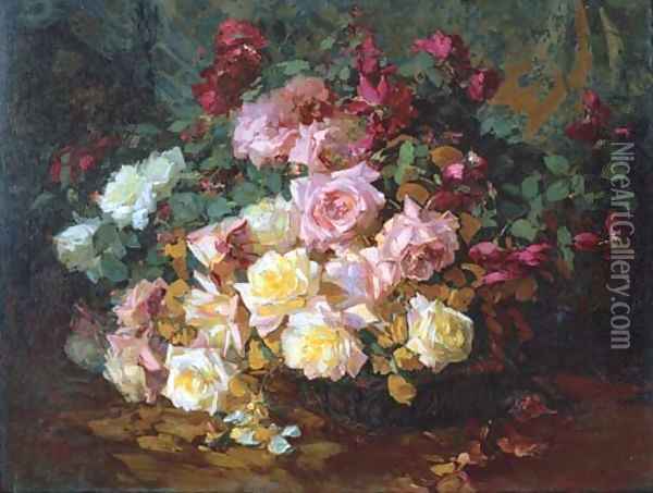 A Mixed Bouquet of Roses Oil Painting - Franz Bischoff