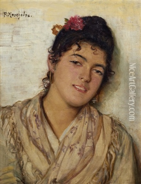 A Young Beauty Oil Painting - Felix Stone Moscheles