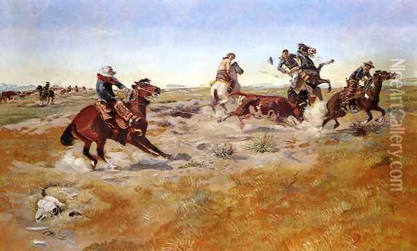 The Judith Basin Roundup Oil Painting - Charles Marion Russell