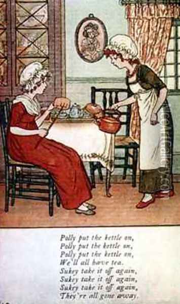 Polly put the kettle on Oil Painting - Kate Greenaway