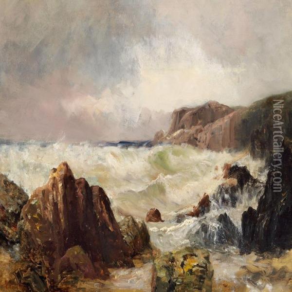 Seascape With Large Waves Oil Painting - Vilhelm Melbye