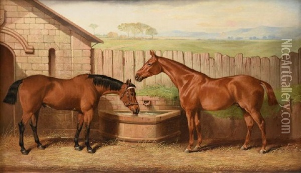 Two Hunters At A Water Trough Oil Painting - Edward Lloyd