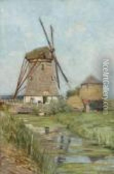 Windmolen In Zeeuws Vlaanderen Oil Painting - Rodolphe Paul Wytsman