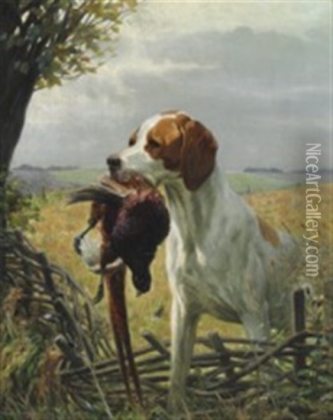 Pointer With Pheasant Oil Painting - Simon Simonsen