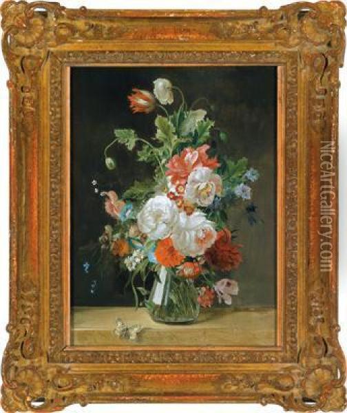 Rose Oil Painting - Jean-Joseph-Xavier Bidauld