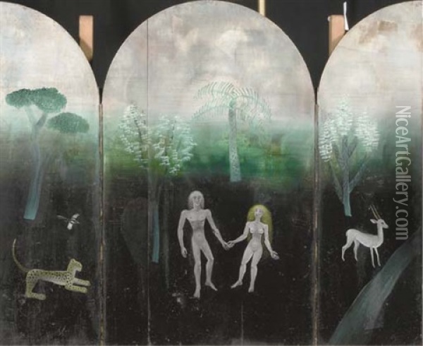 Garden Of Eden (triptych) Oil Painting - Tinus van Doorn