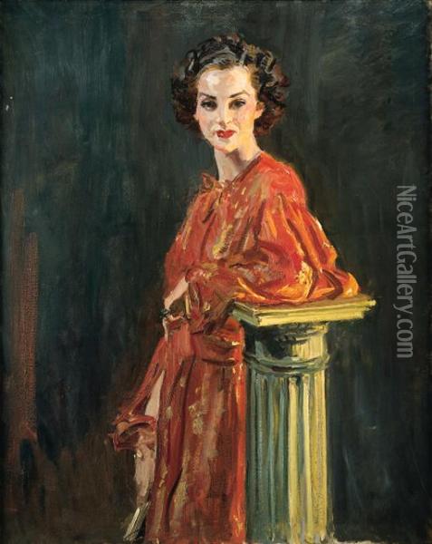 Girl In Tangerine Oil Painting - Charles Dana Gibson