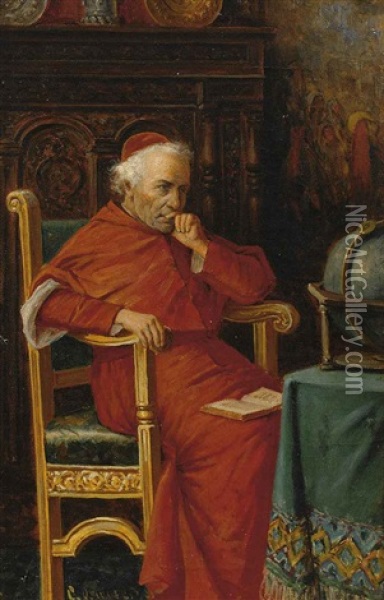 Sitzender Kardinal Grubelt Vor Dem Globus Oil Painting - Carl Ostersetzer