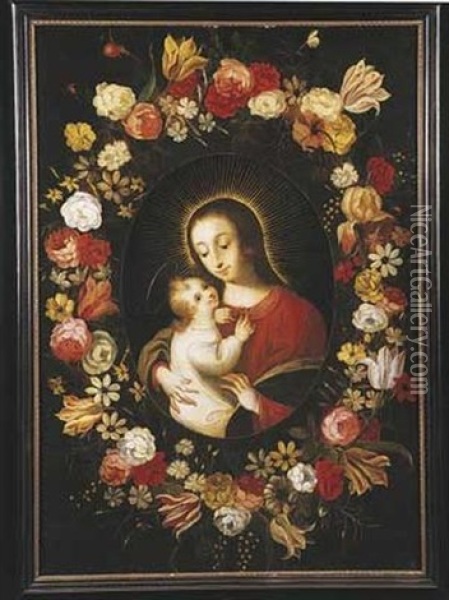 La Vierge A L'enfant Dans Une Guirlande De Fleurs Oil Painting - Daniel Seghers