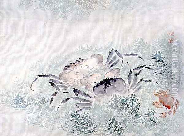 Crabs, from an album of twelve studies of flowers, birds and fish Oil Painting - Tsubaki Chinzan