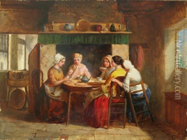 The Cup That Cheers; The Turn Of A Friendly Card Oil Painting - Thomas, Tom Lawrance