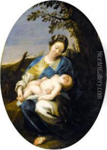 Le Repos De La Vierge Avec L'enfant Jesus Endormi Dans Un Paysage Oil Painting - Francesco del Cairo