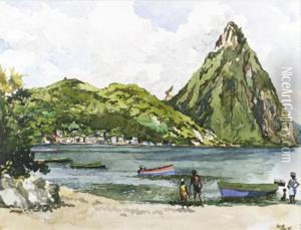 Petit Pitton, St Lucia Oil Painting - Harry Mills Walcott