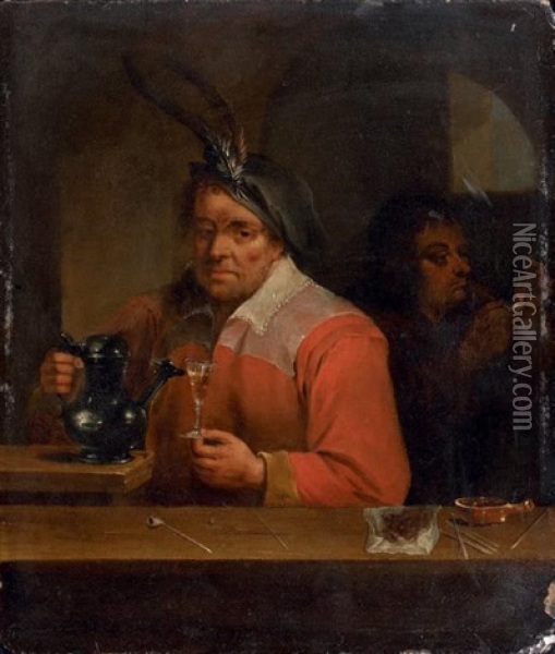 Buveur Et Fumeur Dans Un Interieur Oil Painting - Abraham Diepraam
