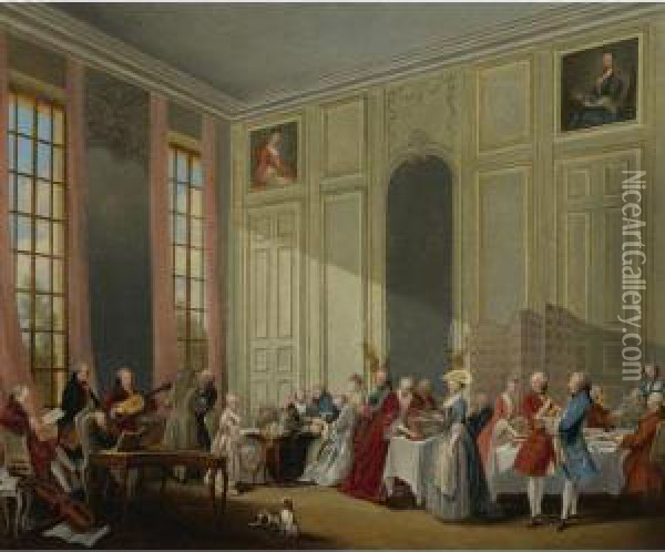 Mozart Giving A Concert In The 'salon Des Quatre-glaces Au Palaisdutemple' Oil Painting - Michel-Barthelemy Ollivier