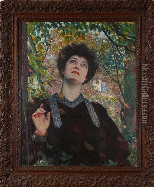 Portrait De Femme Regardant Vers Le Ciel Oil Painting - Louis Welden Hawkins