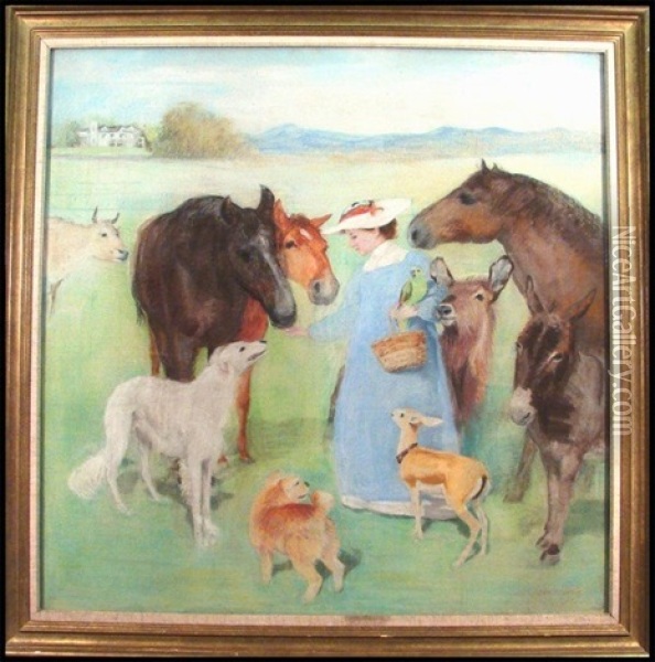 Feeding The Animals Oil Painting - Mary-Helen Carlisle