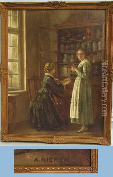 Zwei Damen Vor Dem Schrank Oil Painting - August Rieper