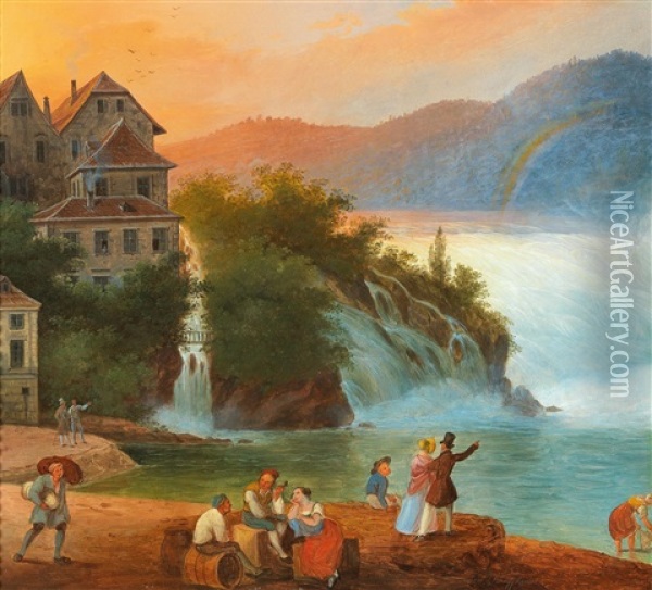 Rainbow Over The Rhine Falls Near Schaffhausen Oil Painting - Carl Ludwig Hoffmeister