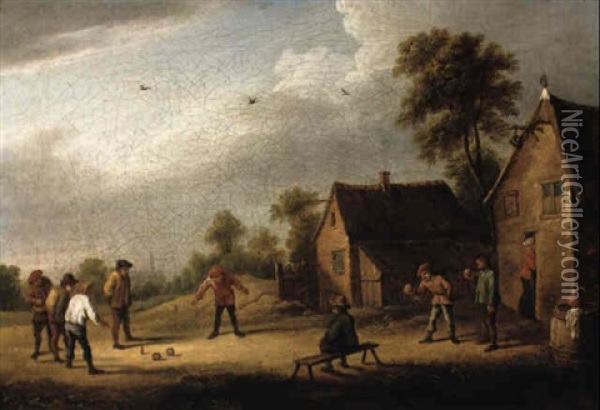 Kegelspielende Bauern Auf Einem Dorfplatz Oil Painting - Thomas Van Apshoven
