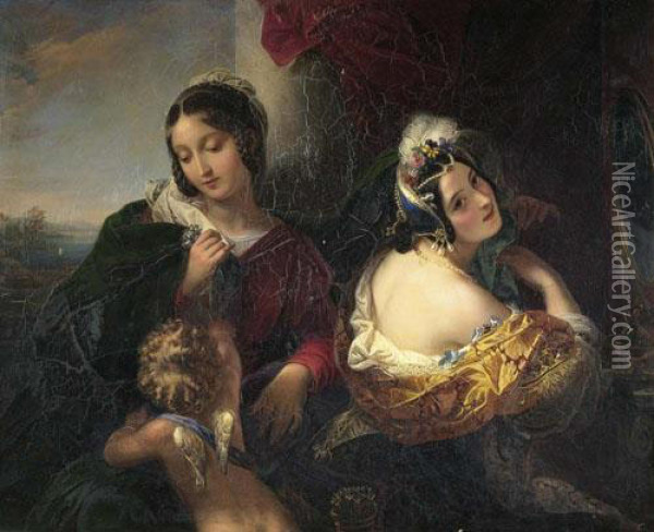 Die Bescheidenheit Und Die Eitelkeit. Oil Painting - Ferdinando Cavalleri