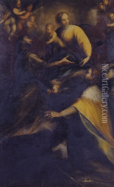 Saint Francois, Un Roi Et Une Sainte En Oraison Devant La Vierge Et L'enfant Oil Painting - Pietro Sorri