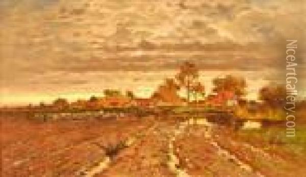 Anovember Evening, Worcestershire Oil Painting - Benjamin Williams Leader