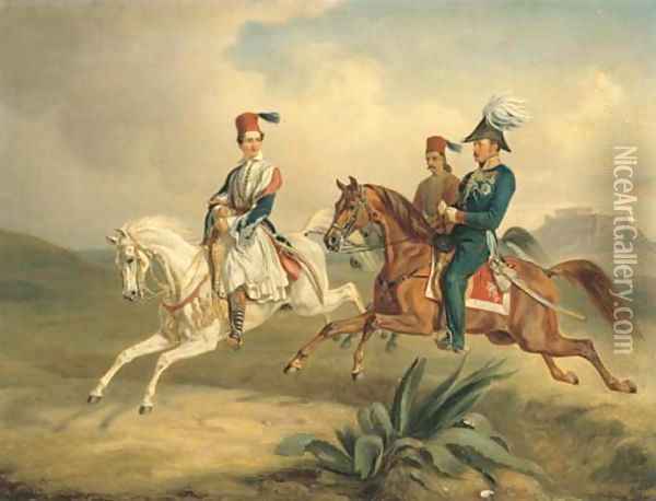 King Otto of Greece on Horseback with the Parthenon beyond Oil Painting - Albrecht Adam
