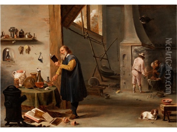 Ein Alchemist Bei Der Arbeit Oil Painting - Cornelis Mahu