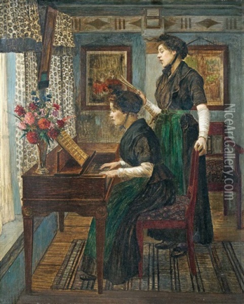At The Piano Oil Painting - Walter Firle