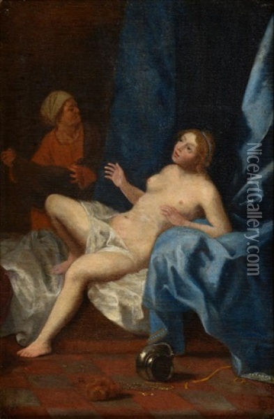 Female Nude In An Interior With Attendant Figure Oil Painting - Gabriel Metsu