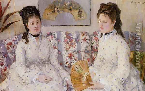 Two Sisters On A Couch Oil Painting - Berthe Morisot
