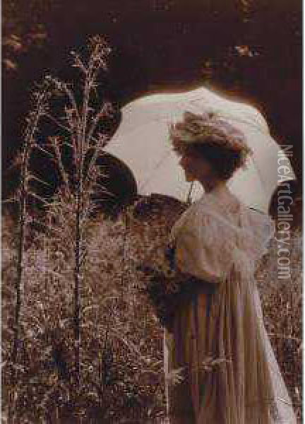 Woman With White Parasol Oil Painting - Constant Emile. Puyo