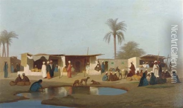 A Marketplace, Cairo Oil Painting - Charles Theodore (Frere Bey) Frere