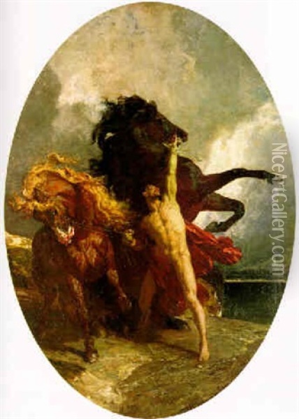 Automedon And The Horses Of Achilles Oil Painting - Henri Regnault