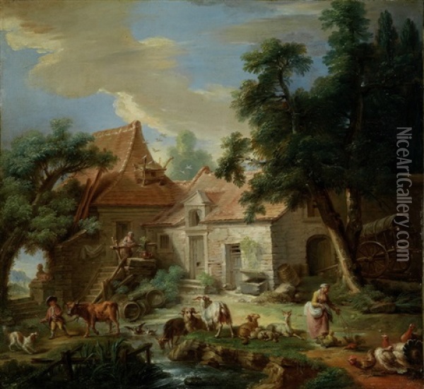 Cour De Ferme Oil Painting - Jean-Baptiste Leprince
