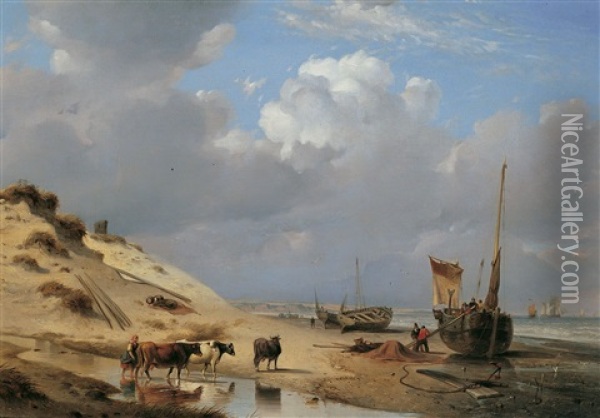 Hollandische Kustenlandschaft Oil Painting - Alexandre Thomas Francia