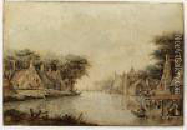 A Pair Of River Landscapes Oil Painting - Theodor (Dirk) Verrijk