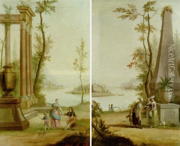 A Fortune Teller And Other Figures In A River Landscape Oil Painting - Pieter Norbertus Van Reysschoot